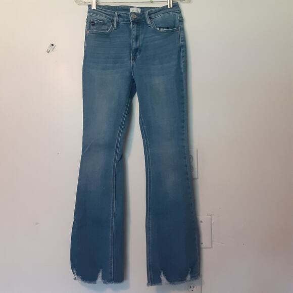 Kancan Flare Womens Jeans Sz 7/27 Raw Hem Western Pants Distressed - Picture 1 of 10